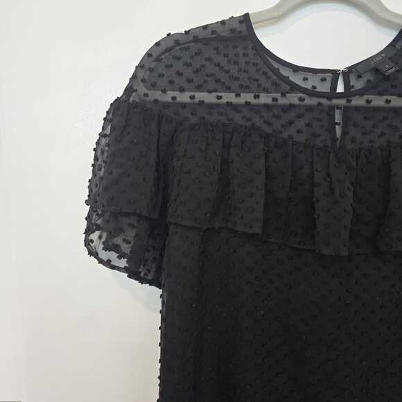 J.Crew Swiss Dot Silk-Blend Top Size 2 Ruffle Overlay Sheer Black Career Party - Picture 4 of 9